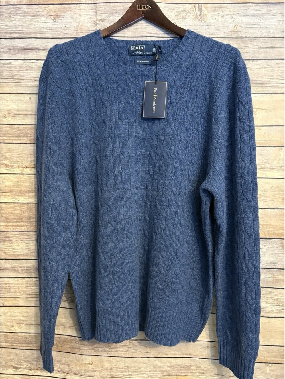 Polo Ralph Lauren Thick Cableknit Cashmere Sweater Dusty Blue $498 NWT